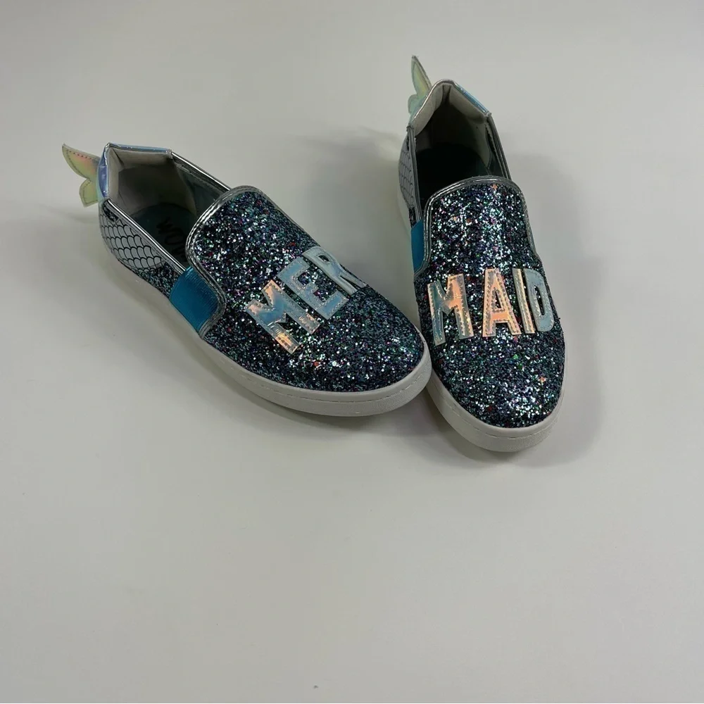 Sam Edelman Girls size 5 Slip on Sneaker Shoes Mermaid Blue Sparkle Glitter